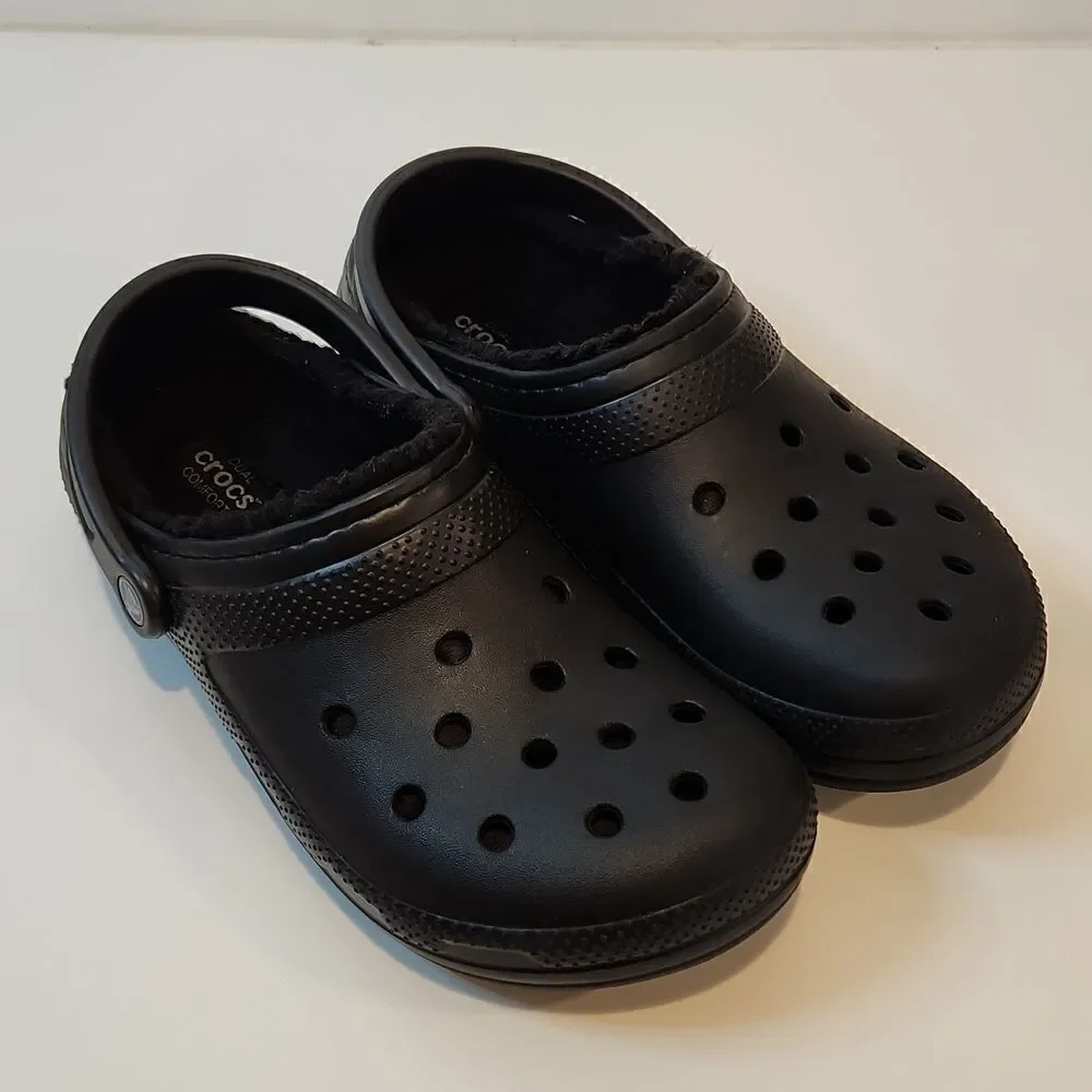 Crocs 203591 Black Faux Fur Lined Dual Comfort Clogs Size Mens 9 Womens 11 NICE!